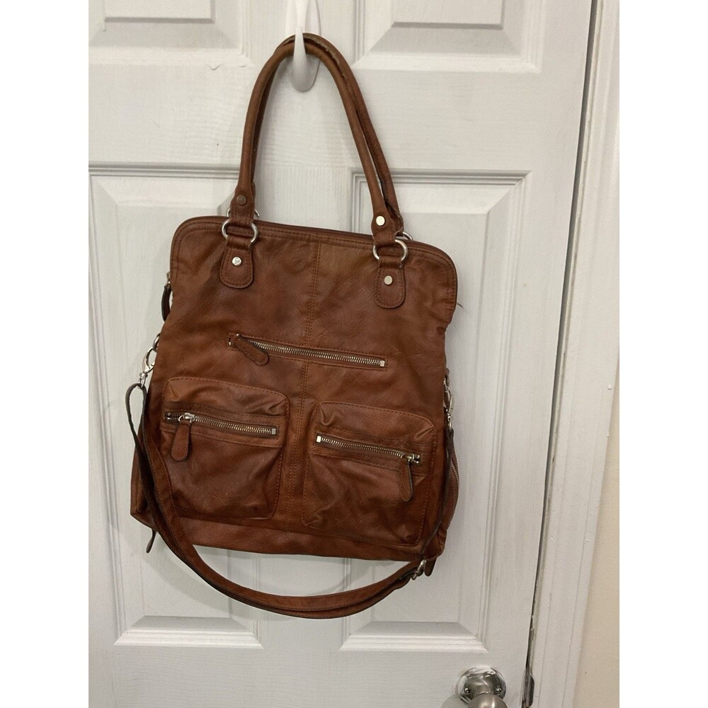Style & Co. Large Faux Leather Brown Multi-Pocket Satchel/Shoulder Bag